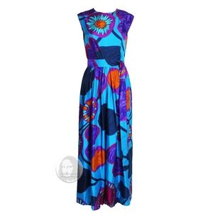 Don Brown Couturier Floral Silk Palazzo Pant Jumpsuit with Belt 1970s Rare